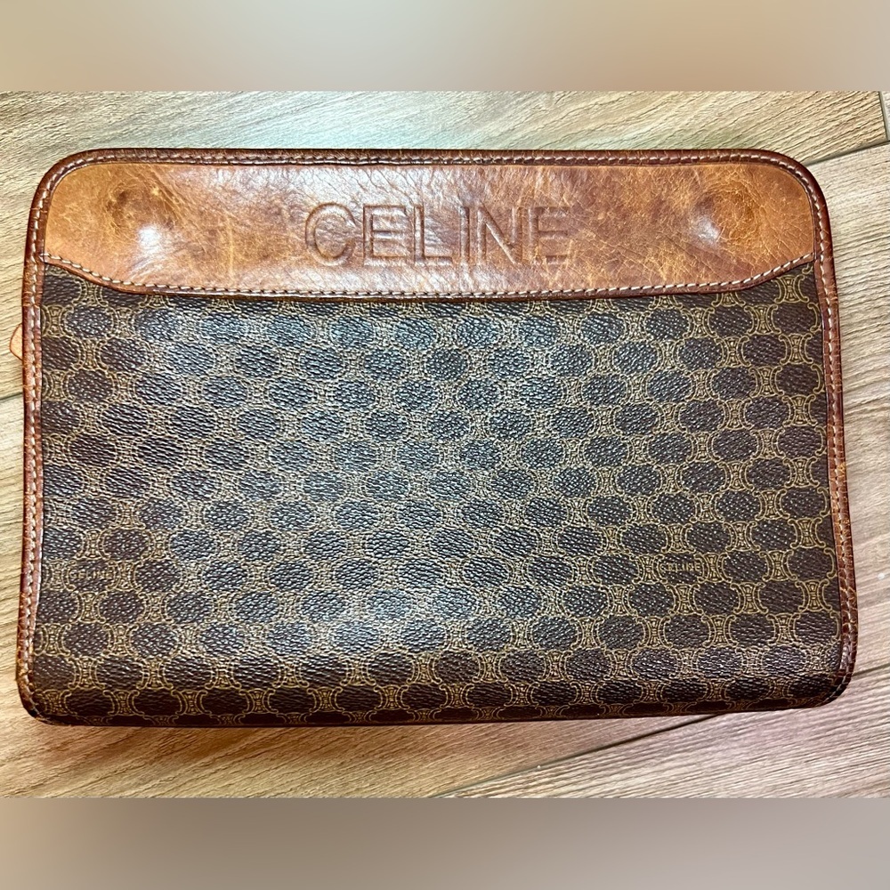 Celine Brown and Tan Clutch Bag with Vintage Leather - Picture 5 of 13